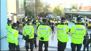 Congonians protest outside Birmingham's BBC studio (ITV1 Central coverage)