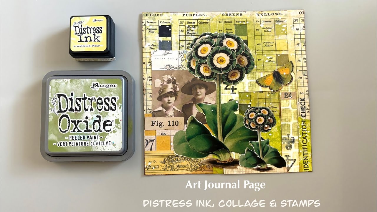 Mixed media art journal page using distress inks, and collage. - YouTube