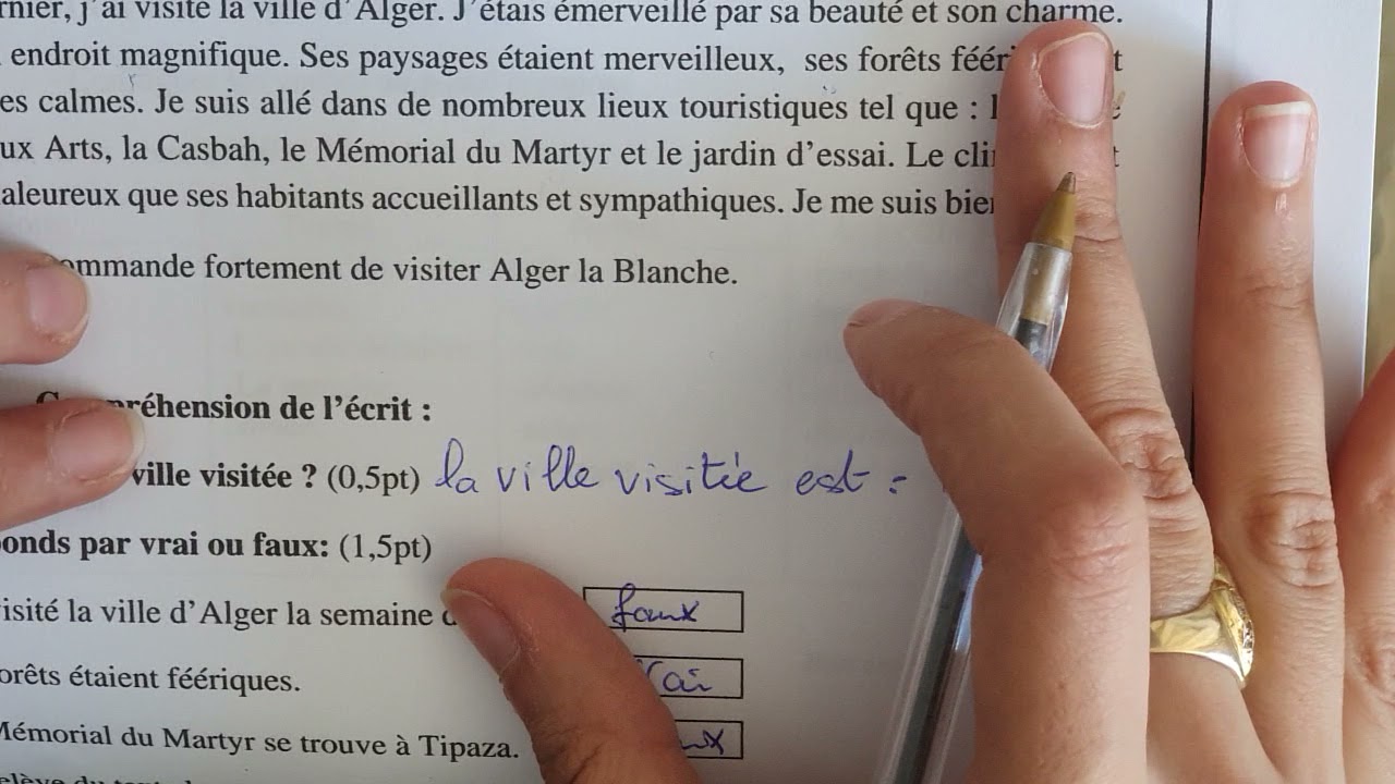 فرض الفصل الأول لغة فرنسية سنة خامسة ابتدائي