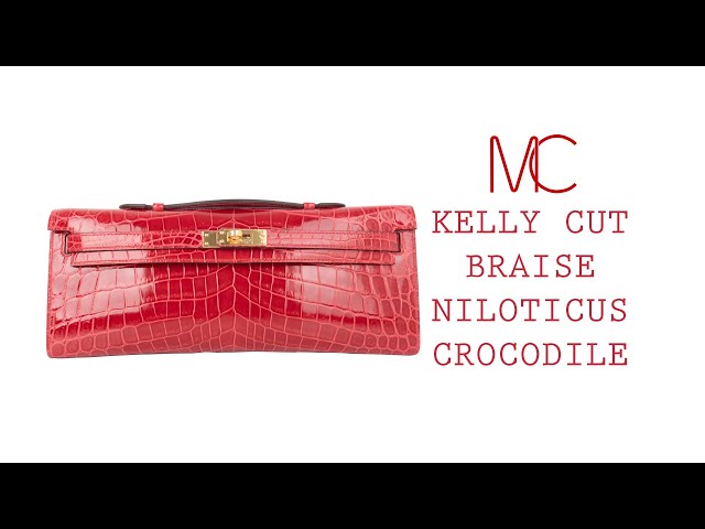 Hermes Kelly Cut Bag Braise Crocodile Gold Hardware Clutch • MIGHTYCHIC • 