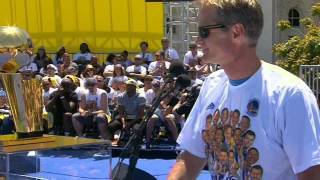 Warriors' Head Coach Steve Kerr Jokes To Fans During Speech