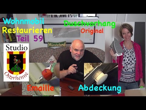 wohnmobil-renovieren-teil-#059-spüle-reparieren-emaillelack-duschvorhang-abdeckungen-kürzen-polster