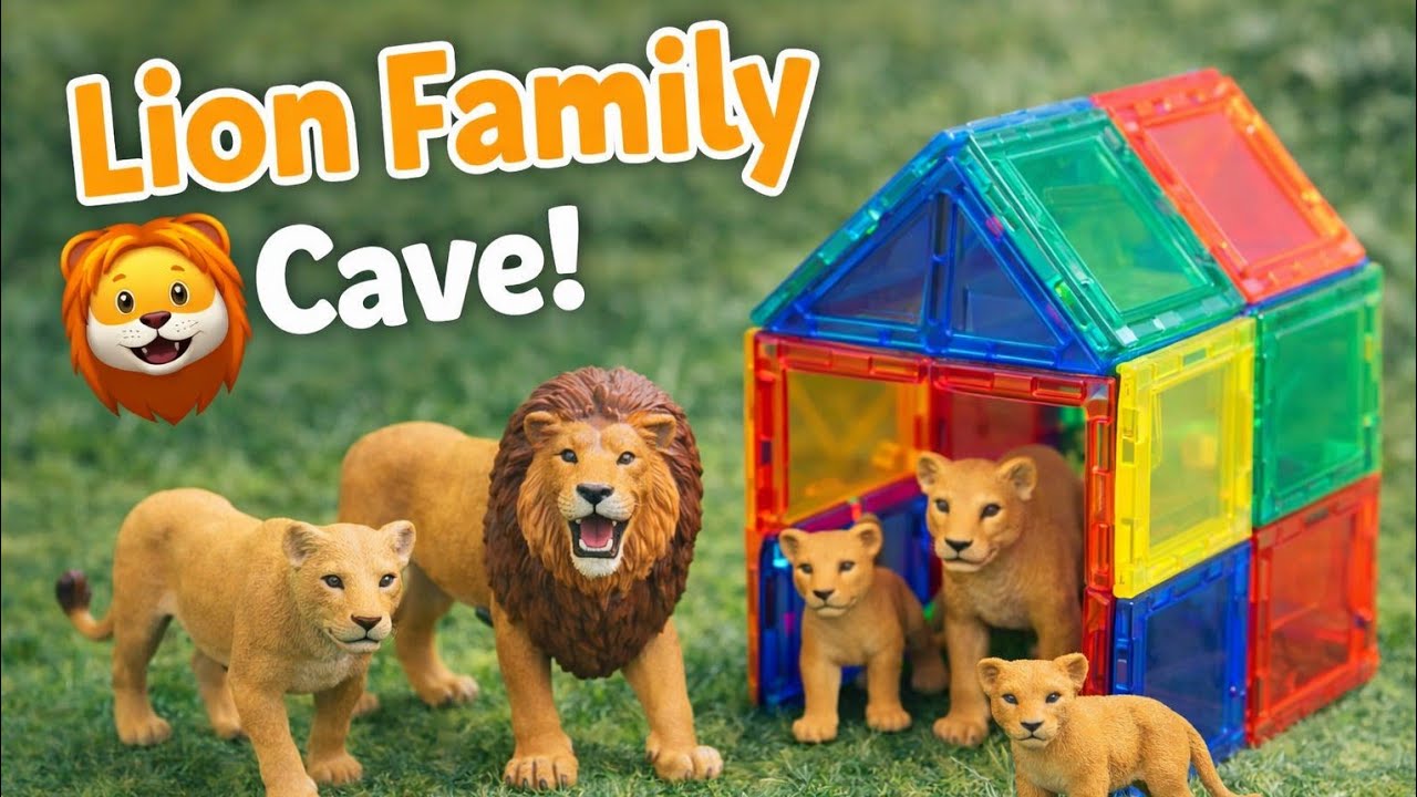 Lion Family Toy Set | Papa Lion, Mama Lioness, Cubs & Magnetic