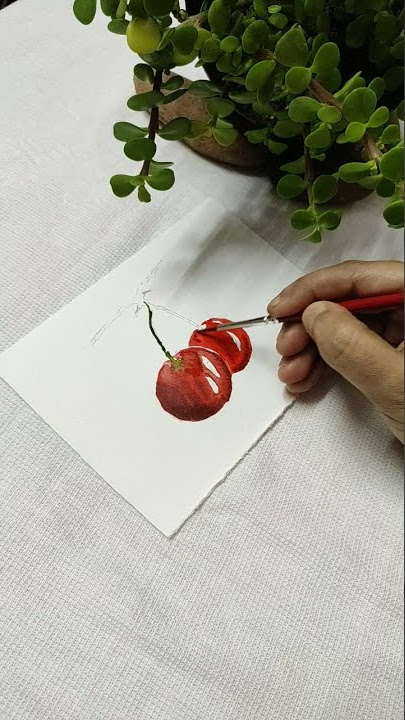 Watercolour cherry..||How to paint watercolour cherry for beginners..||Easy cherry painting