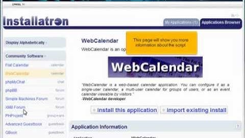 How to install WebCalendar in Installatron