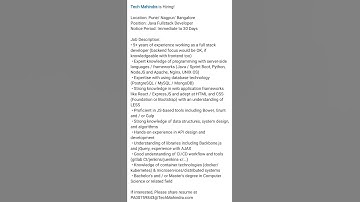 Java Full stack Developer Job in Tech Mahindra #jobs #nagpur