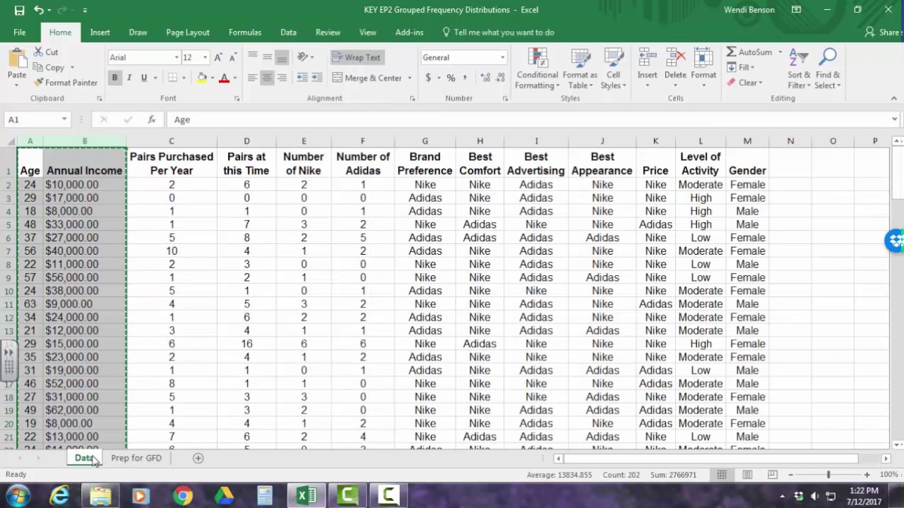 Grouped Frequency Distribution Tables And Graphs In Excel 2017 You