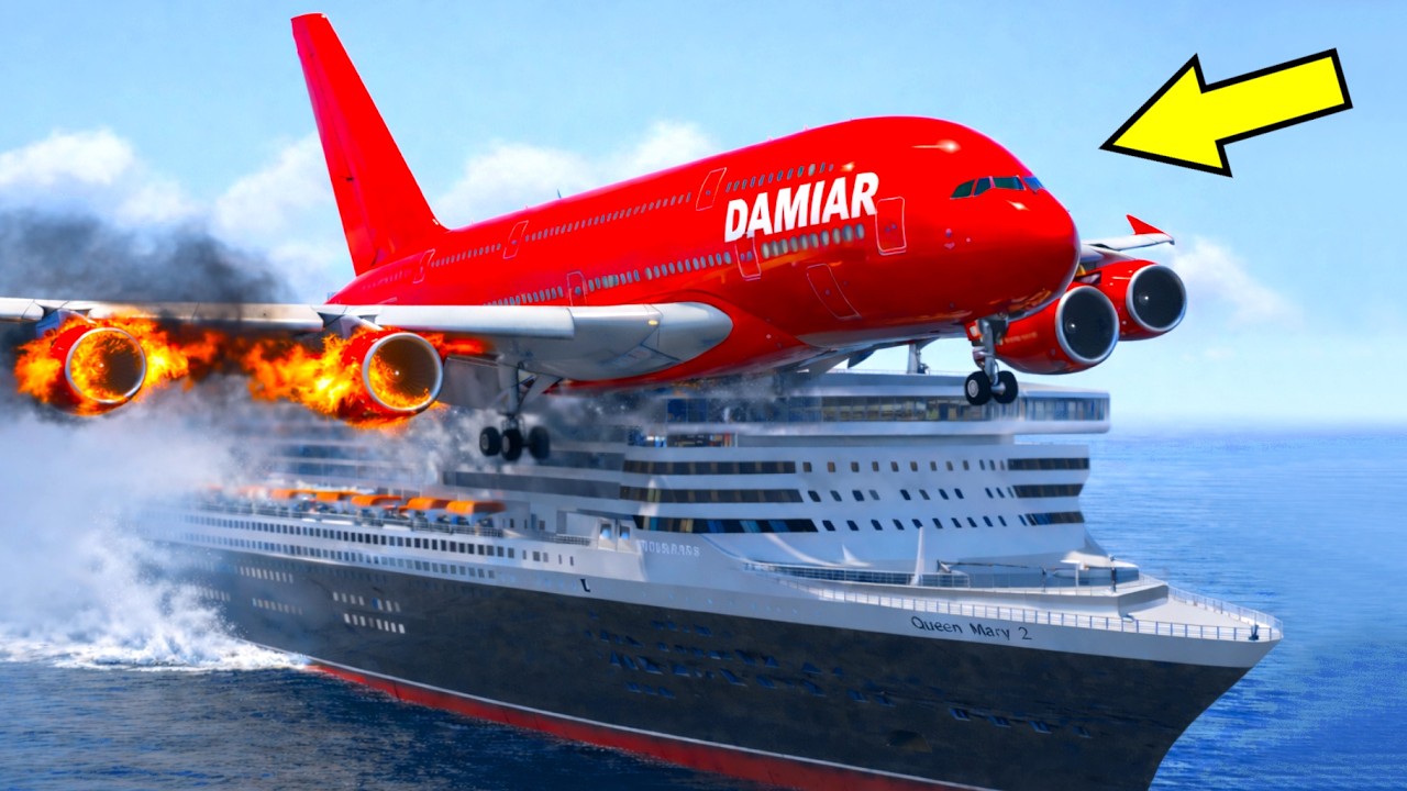 Airplane Makes Emergency Landing On Queen Mary 2 Ship In The Ocean | GTA 5