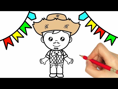 COMO FAZER DESENHO DE FESTA JUNINA - como desenhar um noivo caipira de festa junina - SAO JOAO