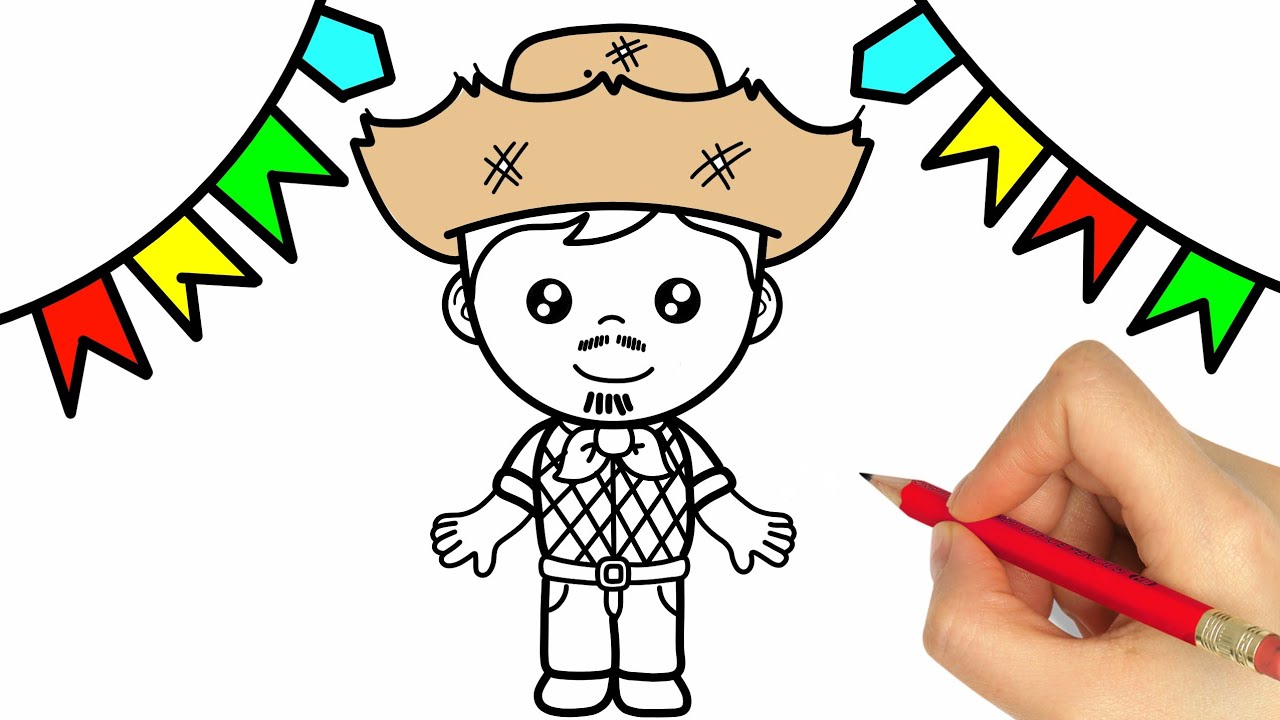 COMO FAZER DESENHO DE FESTA JUNINA - como desenhar um noivo caipira de