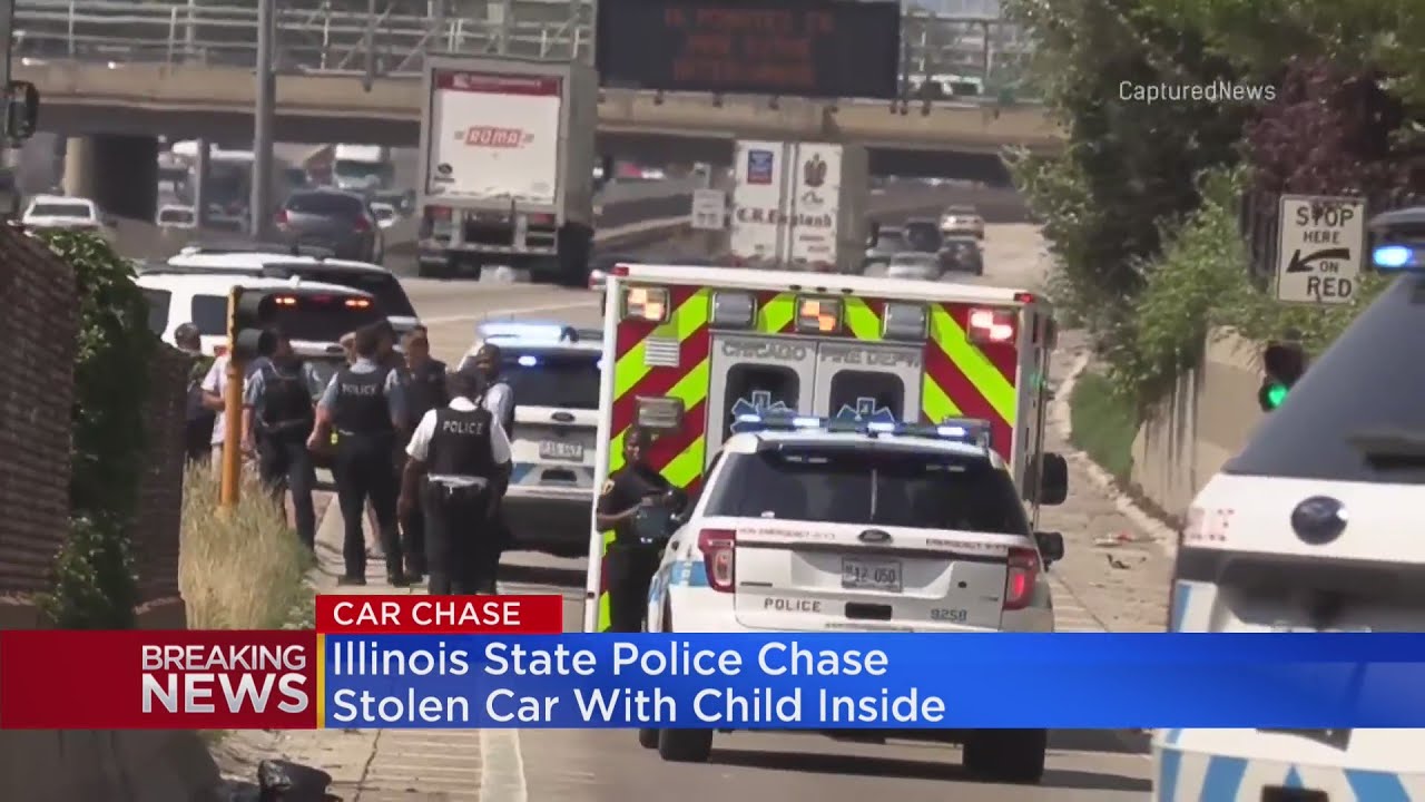 Illinois State Police chase stolen car with child inside - YouTube