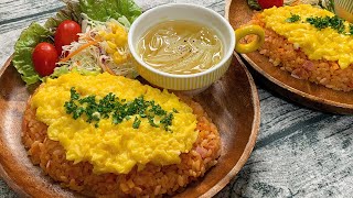 サラリーマンが出勤前に作る朝ごはん【オムライスとオニオンスープ】