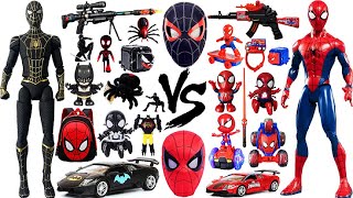 Black VS Red Spider-man Toys Collection Unboxing Review-Cloak, Robots,Mask,gloves,pistol,Laser sword