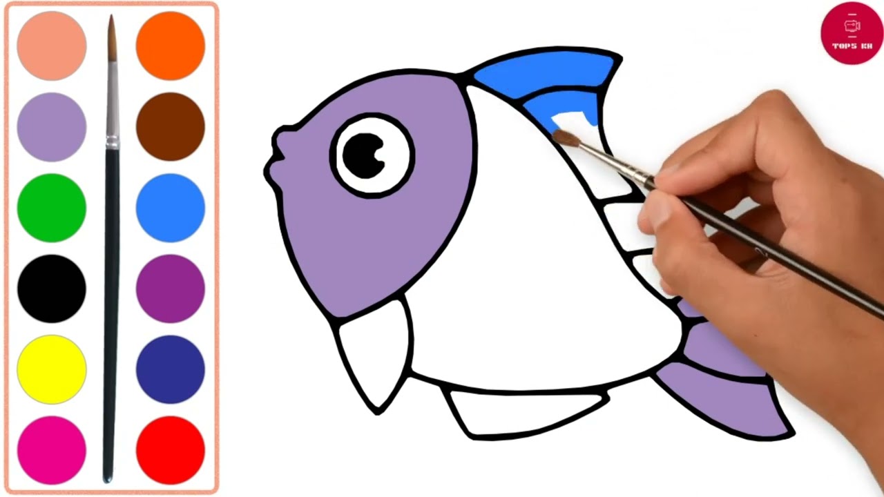 How to draw fish with color easy step by step - cute fish - YouTube