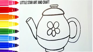 How To Draw And Color A  tea pot🟣🌈