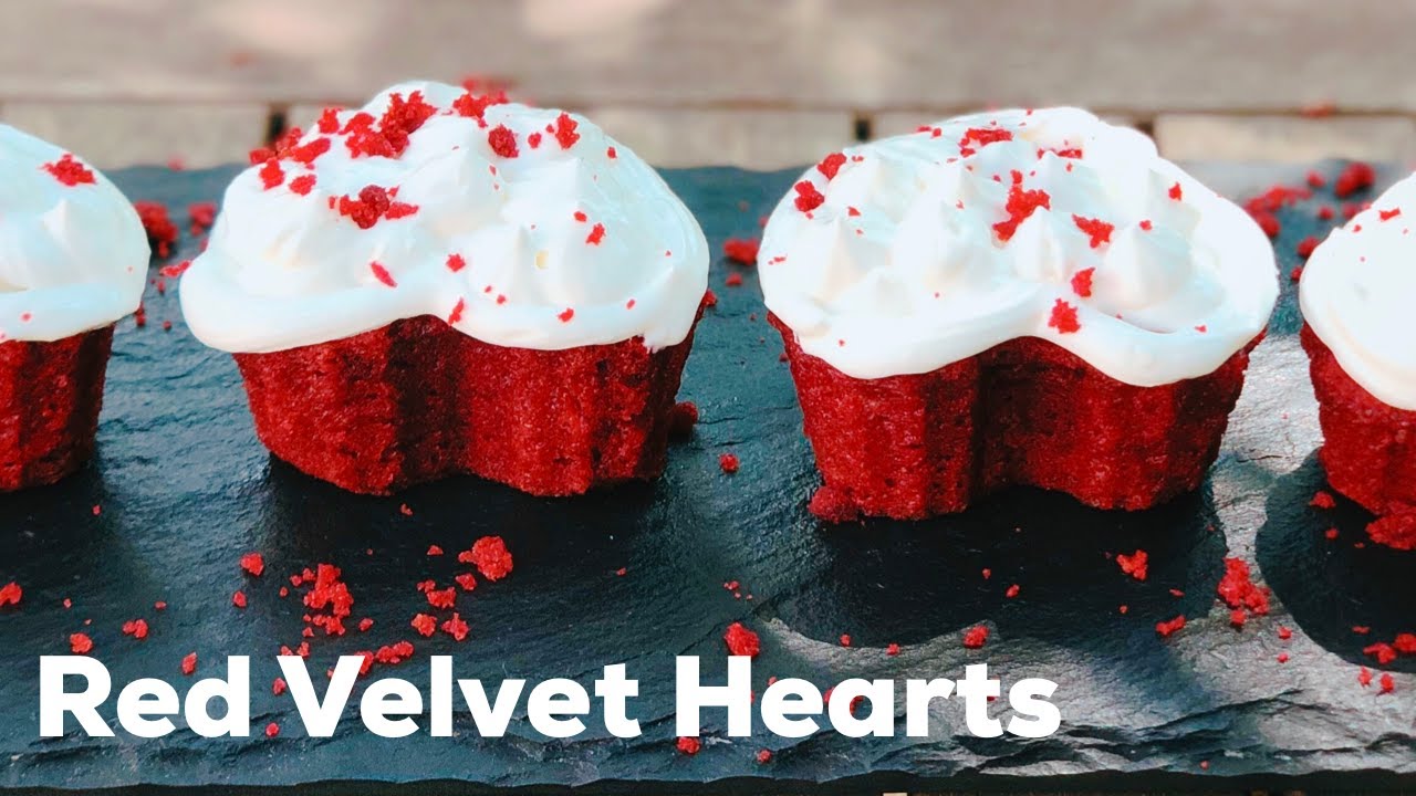 Red Velvet Hearts |Easy Red Velvet Cupcakes with Cream Cheese Icing Recipe| Valentine Heart Cupcakes | Flavourful Food