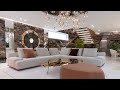 Glamour interior design  in the combination of white cream color and contrasting brown