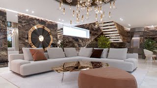 Glamour interior design - in the combination of white, cream color and contrasting brown