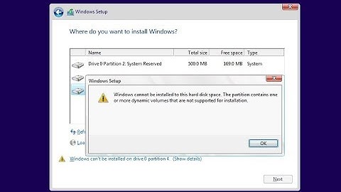 The partition contains one or more dynamic volumes that are not supported for installation