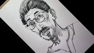 Charcoal portrait tutorial - How to draw face man with Glasses