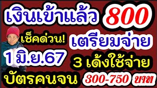 เงินเข้าแล้ว 800 ใครได้บ้างเช็คเลย จ่ายต่อเนื่อง 1 มิ.ย.67 บัตรคนจนได้เฮ!  รับวงเงิน 3เด้ง 300-750บ.