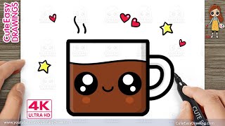 how to draw a cute coffee or chocolate cup easy for kids and toddlers