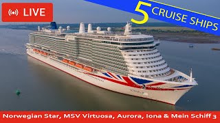 SHIPS TV -  Norwegian Star, MSV Virtuosa, Aurora, Iona &amp; Mein Schiff 3 Departing Southampton (LIVE)