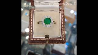 #024 ER230 Stunning vintage cushion cut emerald and diamond cluster