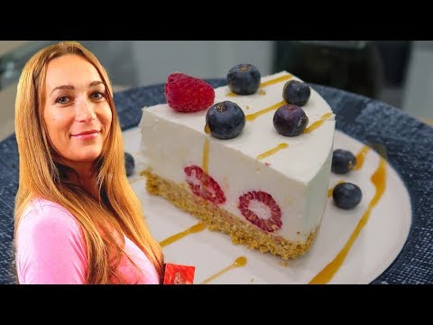 No-Bake Yogurt Cake with Raspberries