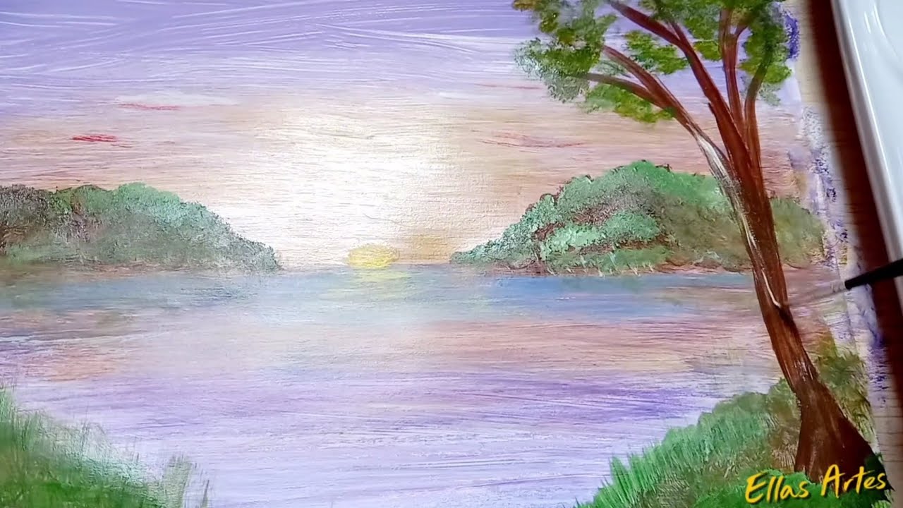Como PINTAR uma  PAISAGEM Linda do ENTARDECER | Pintura Acrílica 