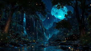 Enchanted Jungle Under the Moon 🌙🌿💧 | Waterfall & Fireflies Night Ambience for Deep Sleep screenshot 5