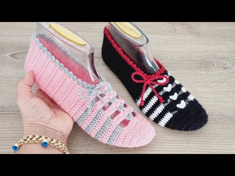 Tığ İş Desenli Patik Yapılışı 🌷🌿 crochet slippers knitting tutorial stitch design pattern Örgü DIY