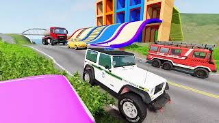 cars Flatbed Trailer  1 Truck vs speed bumps|Busses vs speed bumps|Beamng Drive|809