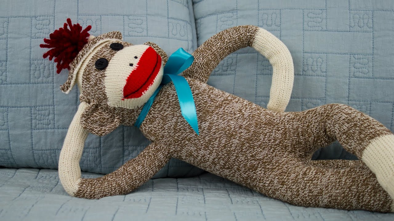 Red Heel Monkey Socks 2 Pairs Sock Monkey and Sock Elephant Doll Large Brown 