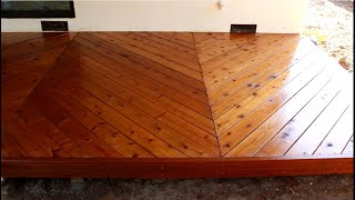 Building a redwood deck with a chevron pattern timelapse