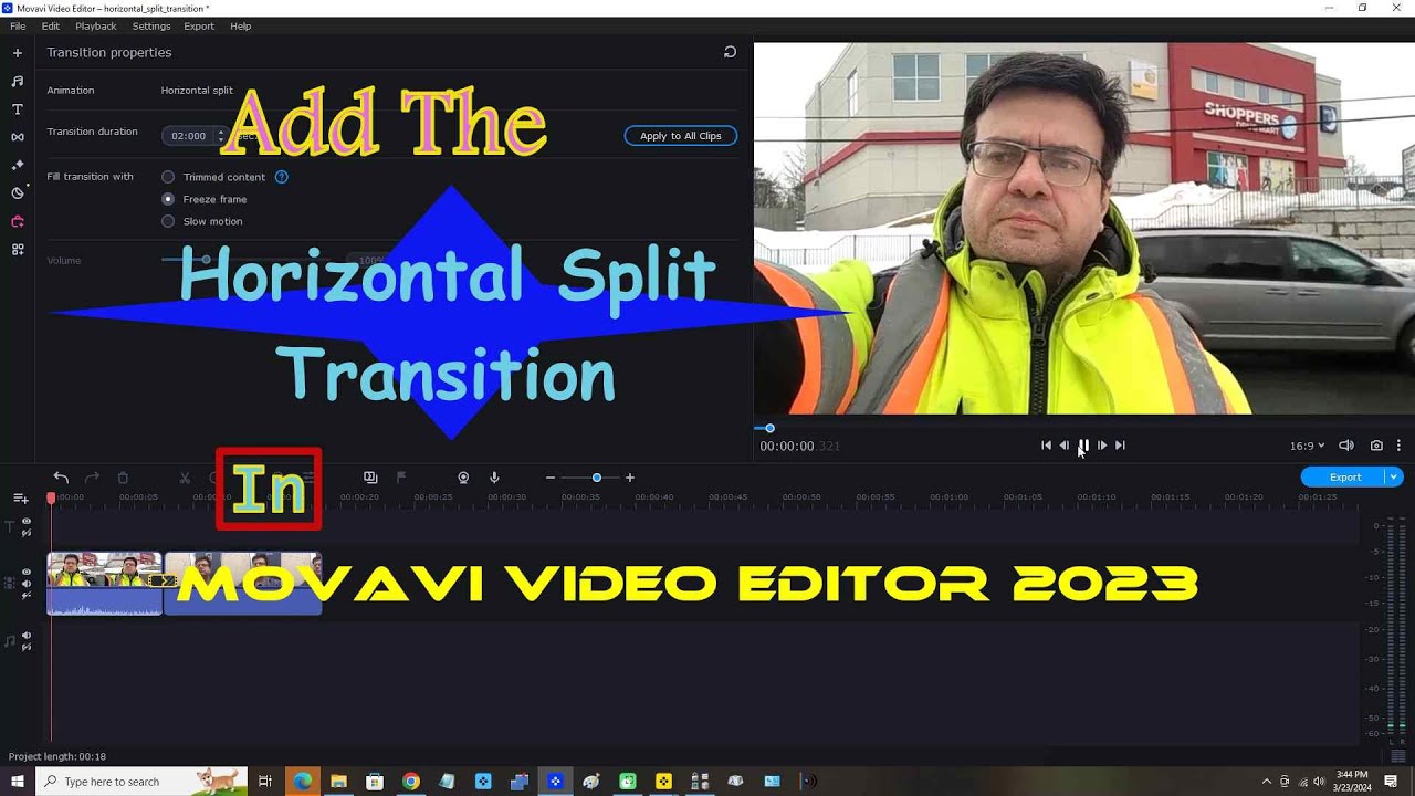 Add The Horizontal Split Transition In Movavi Video Editor 2023 - YouTube
