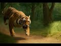 The tiger is chasing the deer