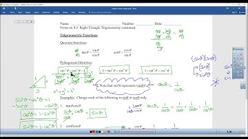 Precalculus 4.3B Right Angle Trigonometry