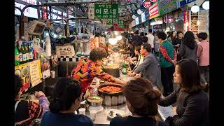 Атмосферный звук рынка в Южной Корее Сеул. Atmospheric sound of a street market in South Korea Seoul