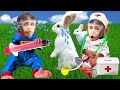 Baby Monkey Bim Bim Goes Koi Fishing And Eats With Kitten Puppy rabbit duckling| Animals baby monkey