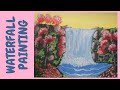 How to paint easy Waterfall &amp; Cherry Blossom Tree / Step By Step Waterfall  Painting for Beginner