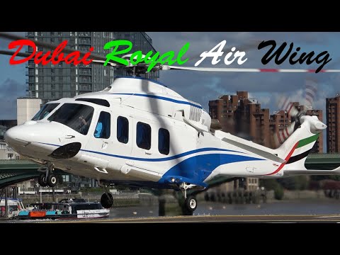 Dubai Royal Air Wing AW139 helicopter landing and takeoff DU142
