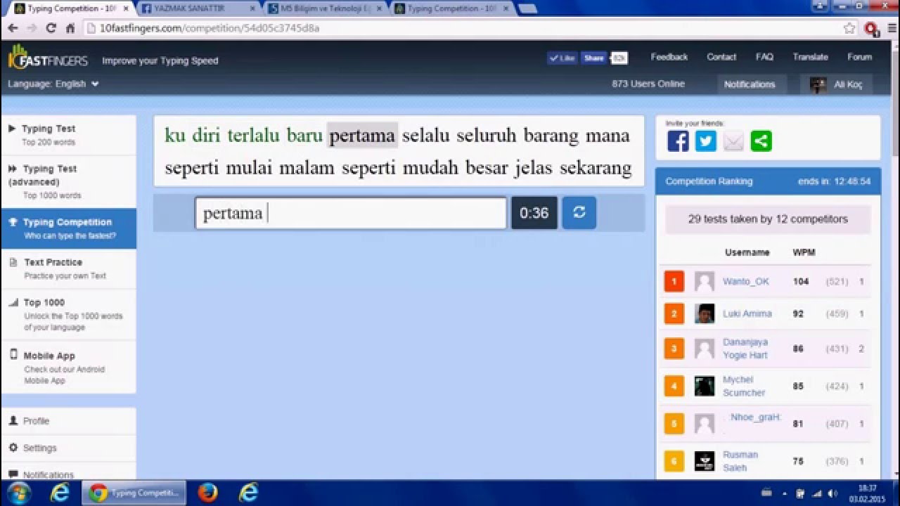 10Fastfingers-Typing Test indonesian Competition - YouTube