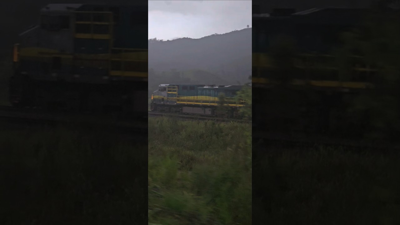 Ao lado do trem de passageiros P011 em movimento