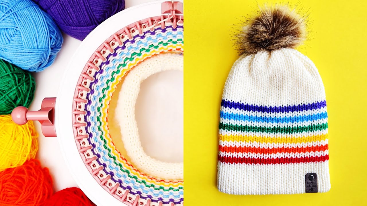 How to Knit a Rainbow Hat on a Knitting Machine 