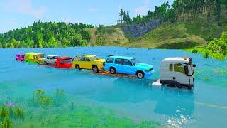 Flatbed Trailer Truck cars BALL vs rails  vs train cars  Beamng Drive#41