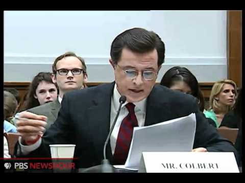 Colbert stays in character at congressional hearing
