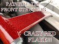 PAINTING THE MEGAN RACING FRONT STRUT BAR ON THE LEXUS IS350!!! (CRAZY RED FLAKE)!!!