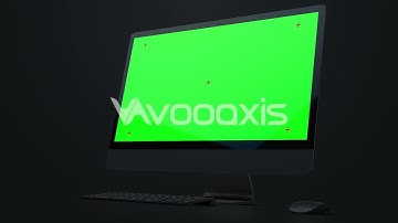 Desktop computer with green screen mock-up in dark background free download.
