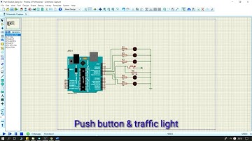 Simulasi traffic light, push button beseta keduanya di Arduino menggunakan Proteus